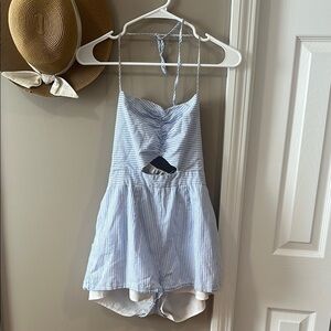 Super Down Blue and White Striped Romper